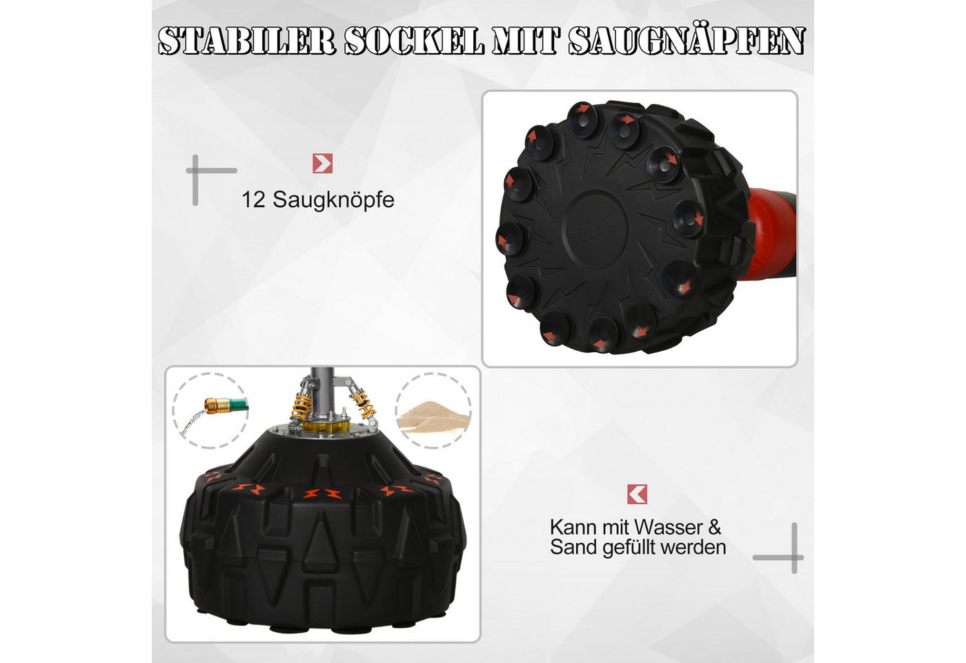 HOMCOM Standboxsack Erwachsene Freistehender Boxtrainingsgerät Training mit Saugfuß (Boxassistent, 1-tlg., Boxpartner), Schwarz+Rot, 60x60x180 cm – Bild 4 von 5
