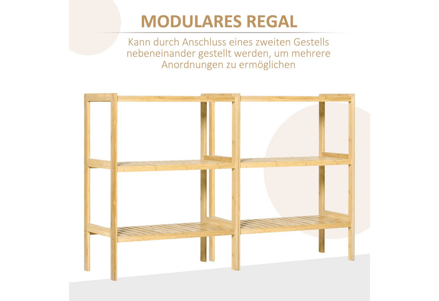 HOMCOM Standregal Badregal mit 3 Ebenen, Bambusregal, Küchenregal, Flur, Mehrzweckschrank 1-tlg., für Wohnzimmer, Natur – Bild 5 von 5