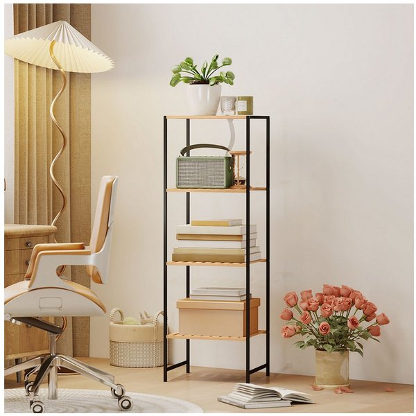 HOMCOM Standregal Badregal mit 4 Ablagen, 36,5x33x110cm, Natur, Aufbewahrungsregal 1-tlg., für Wohnzimmer, Schlafzimmer, Naturholz