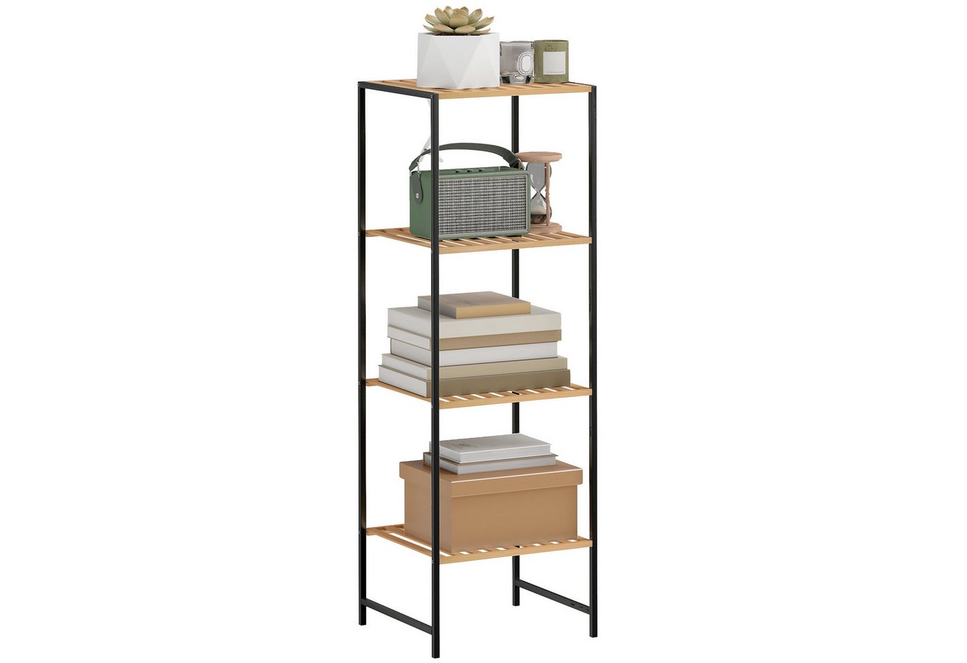 HOMCOM Standregal Badregal mit 4 Ablagen, 36,5x33x110cm, Natur, Aufbewahrungsregal 1-tlg., für Wohnzimmer, Schlafzimmer, Naturholz – Bild 2 von 5