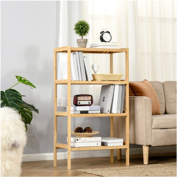 HOMCOM Standregal Badregal mit 4 Ebenen, Bambusregal, Küchenregal, für Bad Küche Wohnzimmer Schlafzimmer 1-tlg., Bambus Natur 62 x 33 x 112 cm