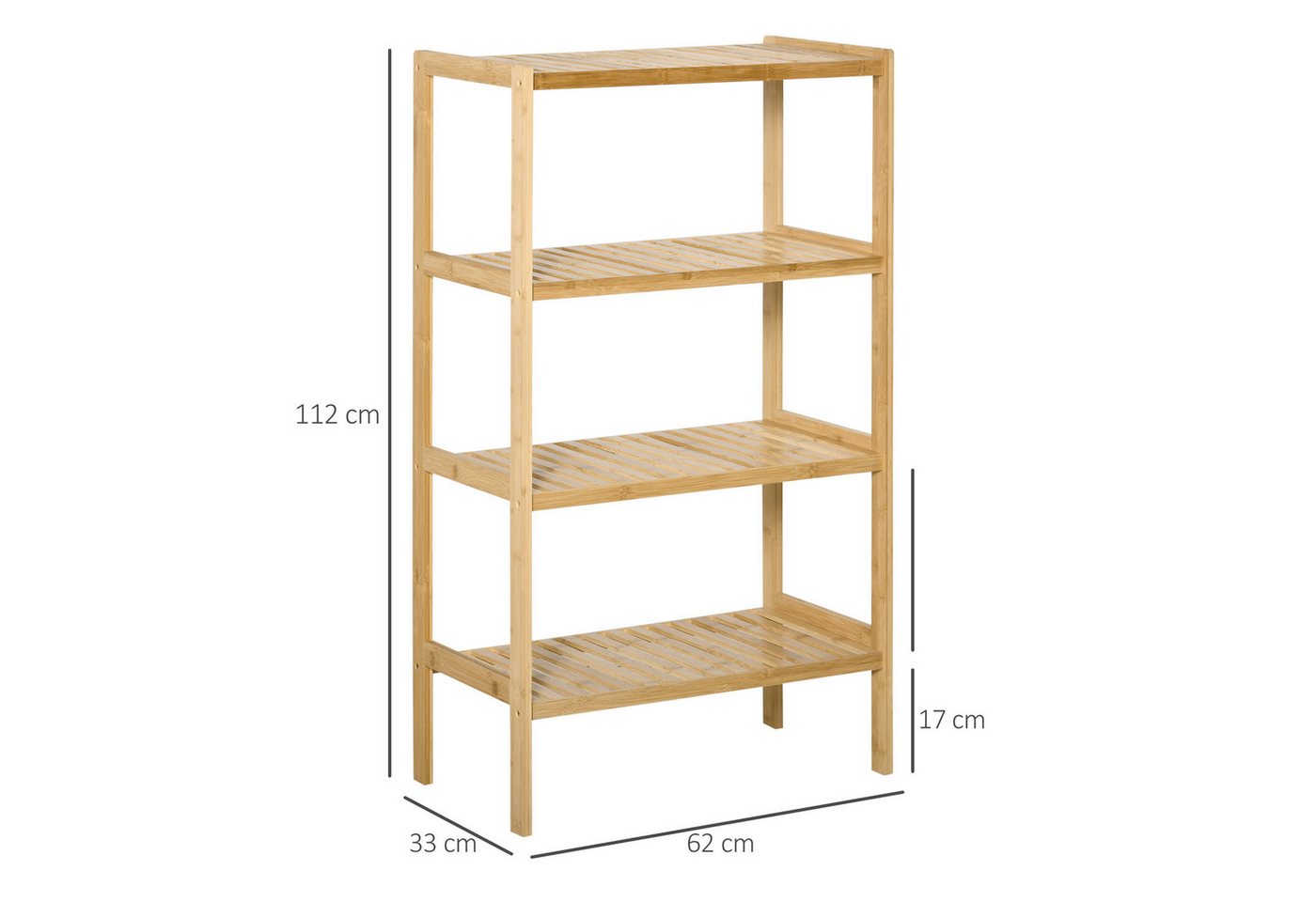 HOMCOM Standregal Badregal mit 4 Ebenen, Bambusregal, Küchenregal, für Bad Küche Wohnzimmer Schlafzimmer 1-tlg., Bambus Natur 62 x 33 x 112 cm – Bild 3 von 5