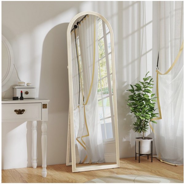 HOMCOM Standspiegel Bogen Ganzkörperspiegel mit Steinoptik, Wandspiegel zum Stehen (Stehspiegel, 1-St., Standspiegel), für Wohnzimmer, Schlafzimmer, Weiß