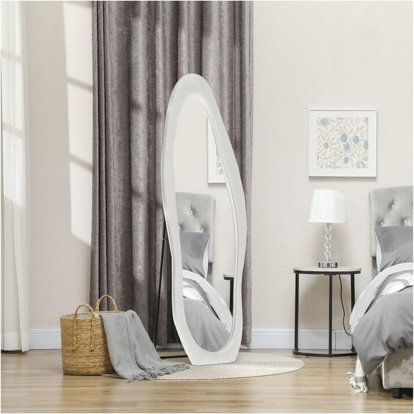 HOMCOM Standspiegel Flur Spiegel mit Samtbezug, Ankleidespiegel, Garderobe (Wandspiegel, 1-St., Ganzkörperspiegel), für Schlafzimmer, Wohnzimmer, Weiß