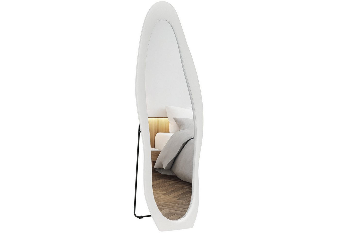 HOMCOM Standspiegel Flur Spiegel mit Samtbezug, Ankleidespiegel, Garderobe (Wandspiegel, 1-St., Ganzkörperspiegel), für Schlafzimmer, Wohnzimmer, Weiß – Bild 2 von 5