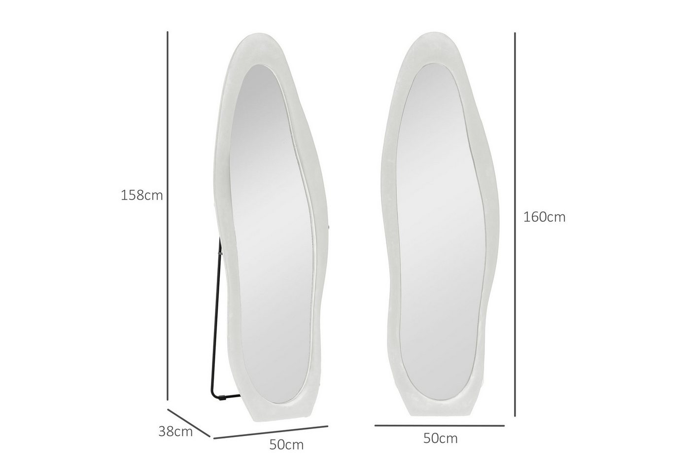 HOMCOM Standspiegel Flur Spiegel mit Samtbezug, Ankleidespiegel, Garderobe (Wandspiegel, 1-St., Ganzkörperspiegel), für Schlafzimmer, Wohnzimmer, Weiß – Bild 3 von 5