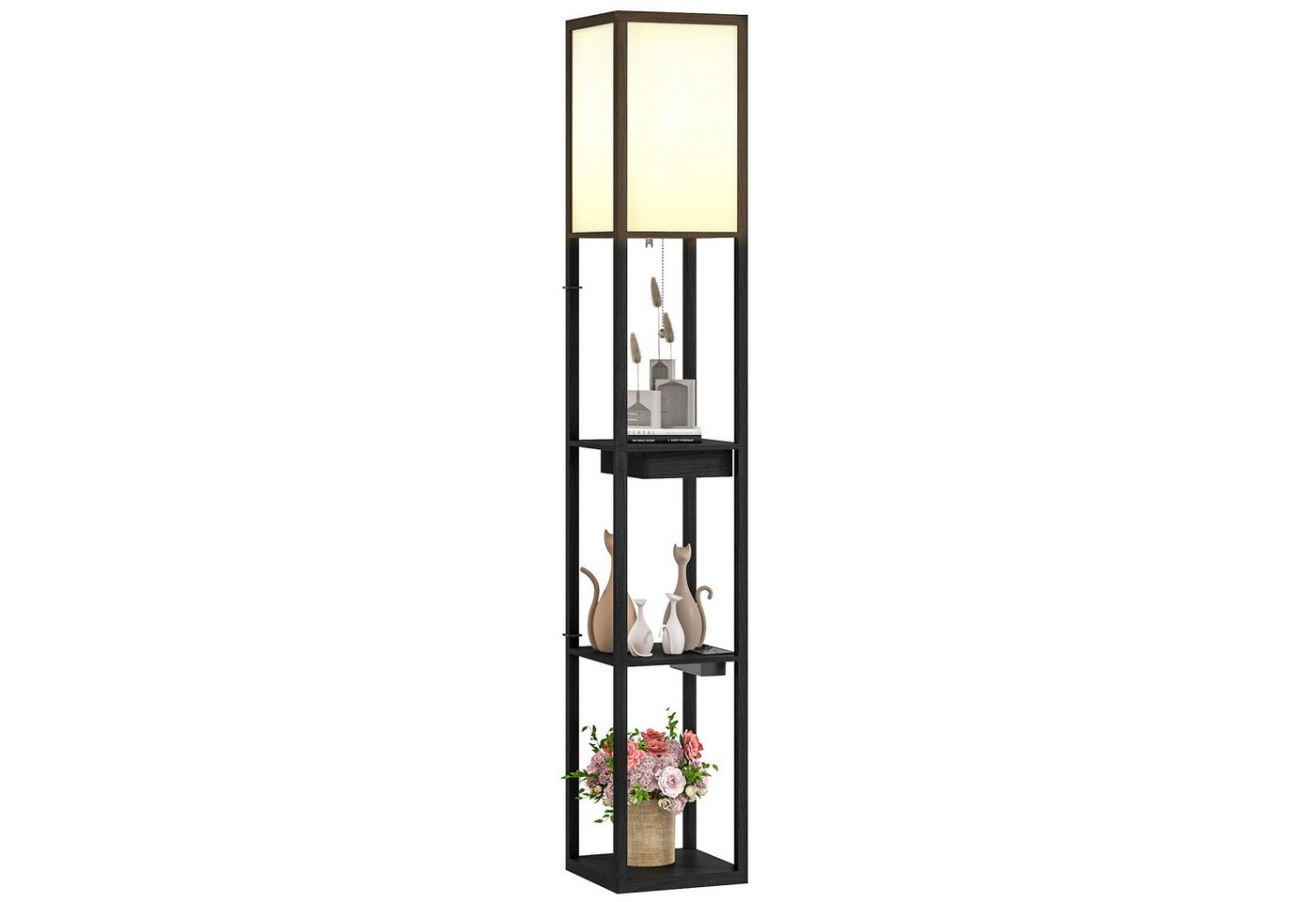 HOMCOM Stehlampe 3-Fach Stehleuchte, E27 Sockel, Stoff-Standlampe, USB-A, USB-C, ohne Leuchtmittel, für Wohnzimmer, Schlafzimmer, Schwarz+Weiß – Bild 2 von 5