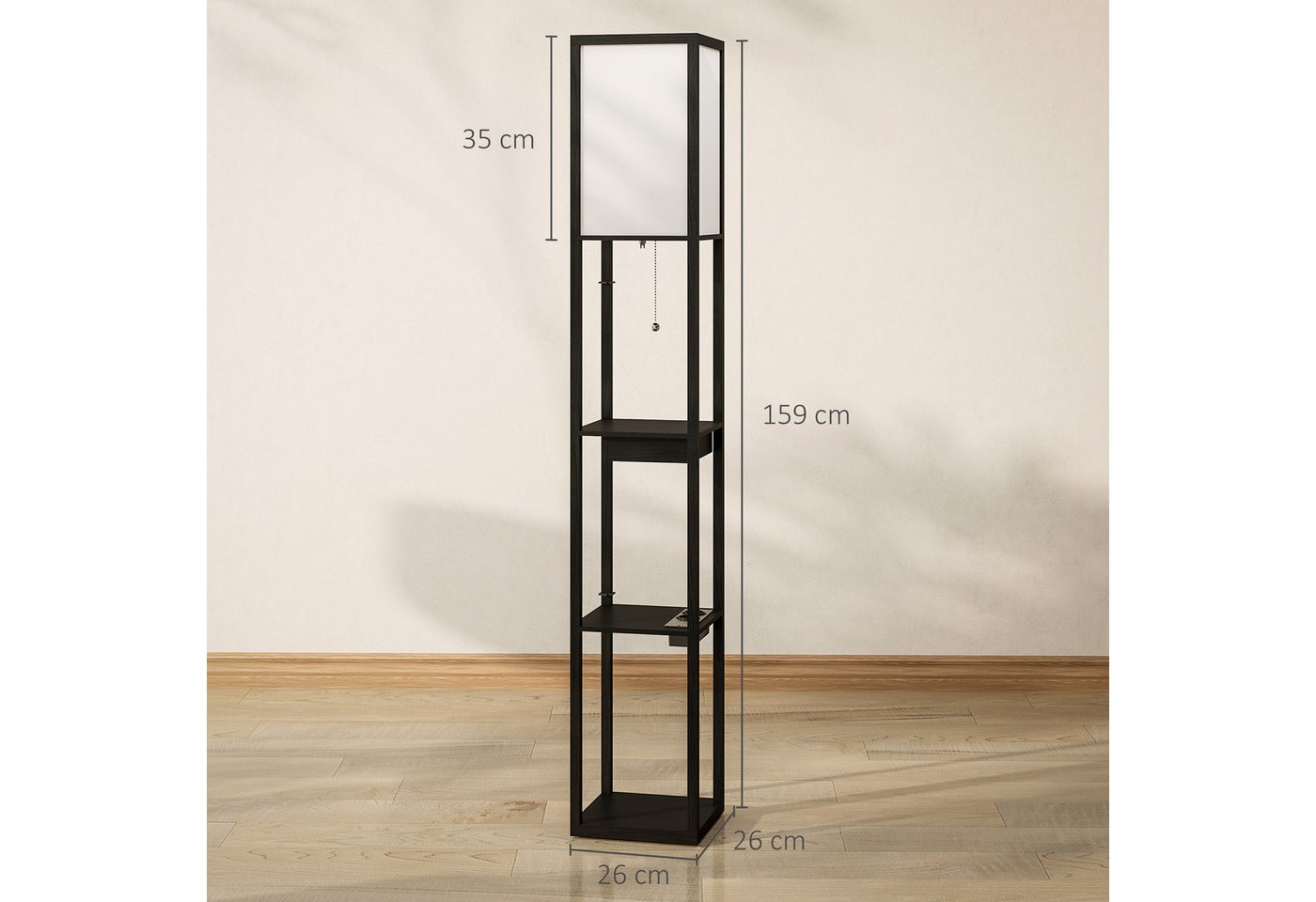 HOMCOM Stehlampe 3-Fach Stehleuchte, E27 Sockel, Stoff-Standlampe, USB-A, USB-C, ohne Leuchtmittel, für Wohnzimmer, Schlafzimmer, Schwarz+Weiß – Bild 3 von 5