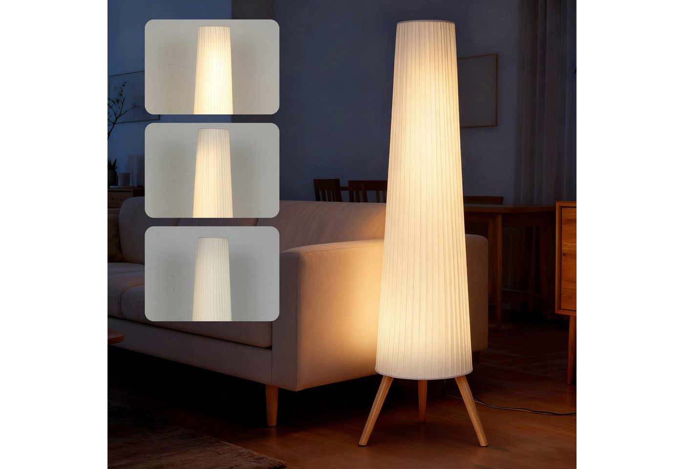 HOMCOM Stehlampe LED Dimmbar, Holz mit Dreibein, Stehleuchte mit Fußschalter, Dimmfunktion, LED fest integriert, Warmweiß, für Wohnzimmer Schlafzimmer, Weiß – Bild 2 von 5