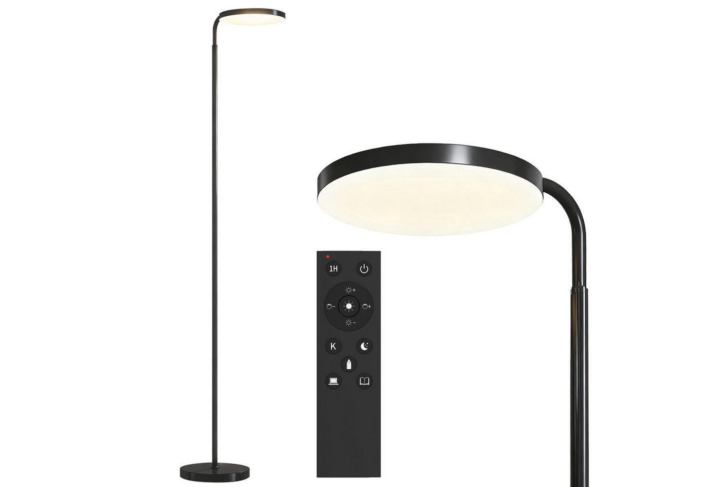HOMCOM Stehlampe LED Dimmbar Stehleuchte 2800 lm, Dimmfunktion, LED fest integriert, für Wohnzimmer, Schlafzimmer, Schwarz – Bild 2 von 5