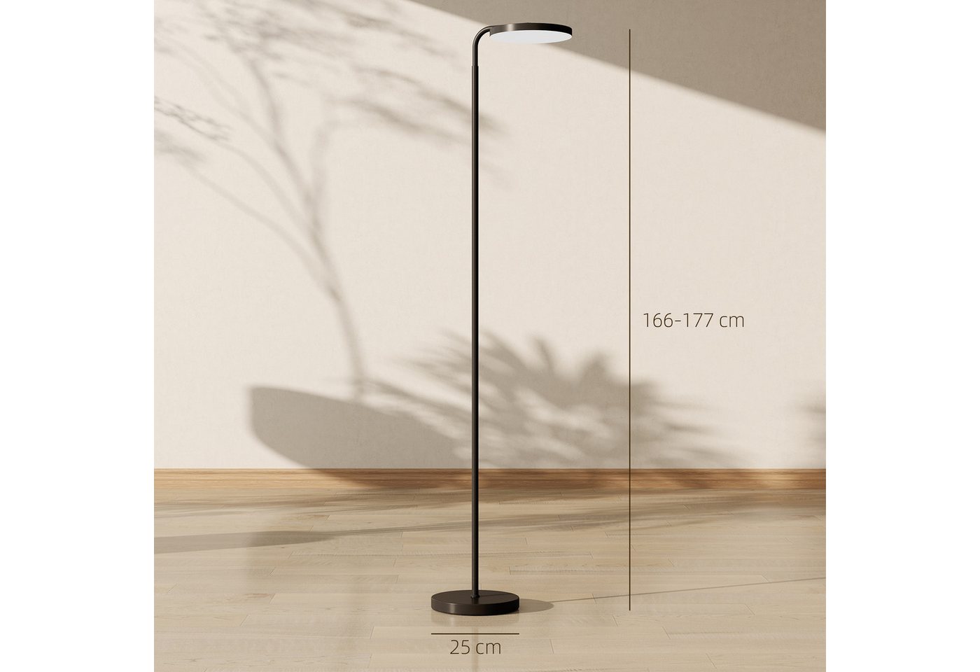 HOMCOM Stehlampe LED Dimmbar Stehleuchte 2800 lm, Dimmfunktion, LED fest integriert, für Wohnzimmer, Schlafzimmer, Schwarz – Bild 3 von 5