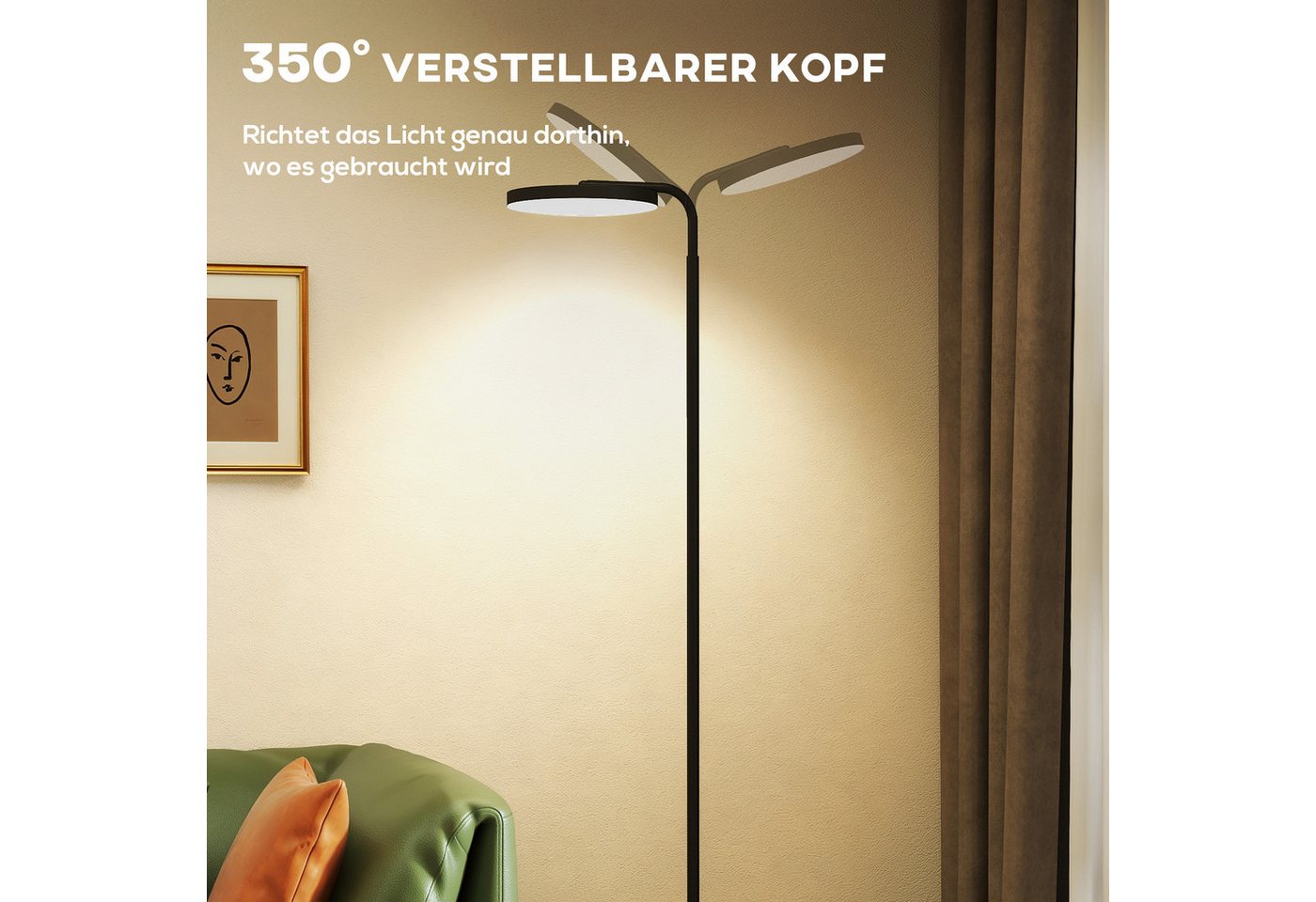 HOMCOM Stehlampe LED Dimmbar Stehleuchte 2800 lm, Dimmfunktion, LED fest integriert, für Wohnzimmer, Schlafzimmer, Schwarz – Bild 5 von 5