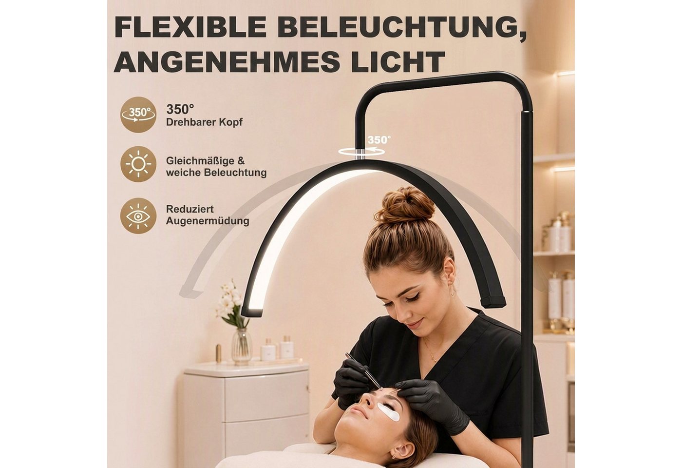 HOMCOM Stehlampe LED Halbmond Wimpern Lampe mit Telefonhalter, Dimmfunktion, LED fest integriert, Tageslichtweiß, für Wimpernverlängerung, Tattoo, Nägel, Hautp – Bild 4 von 5