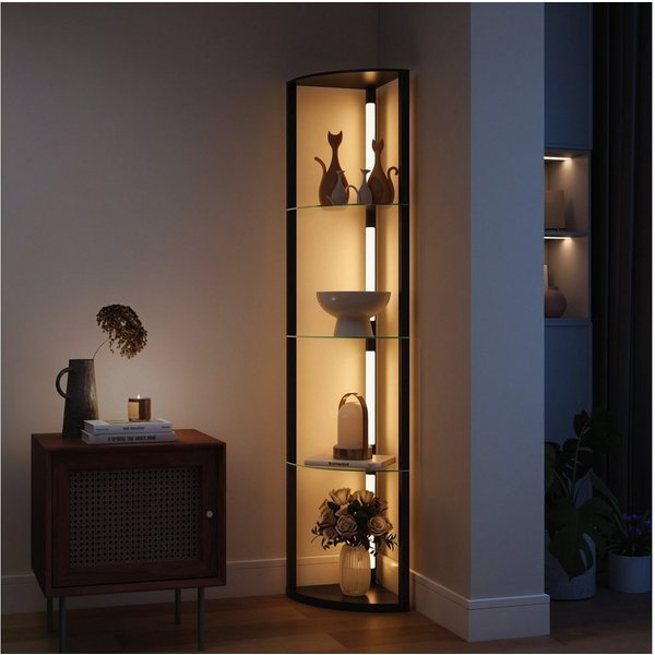 HOMCOM Stehlampe LED Standleuchte mit Glasregal, 3 Helligkeitsstufen Fußschalter, dimmbar, mehrere Helligkeitsstufen, Ein-,Ausschalter, LED fest integriert, War