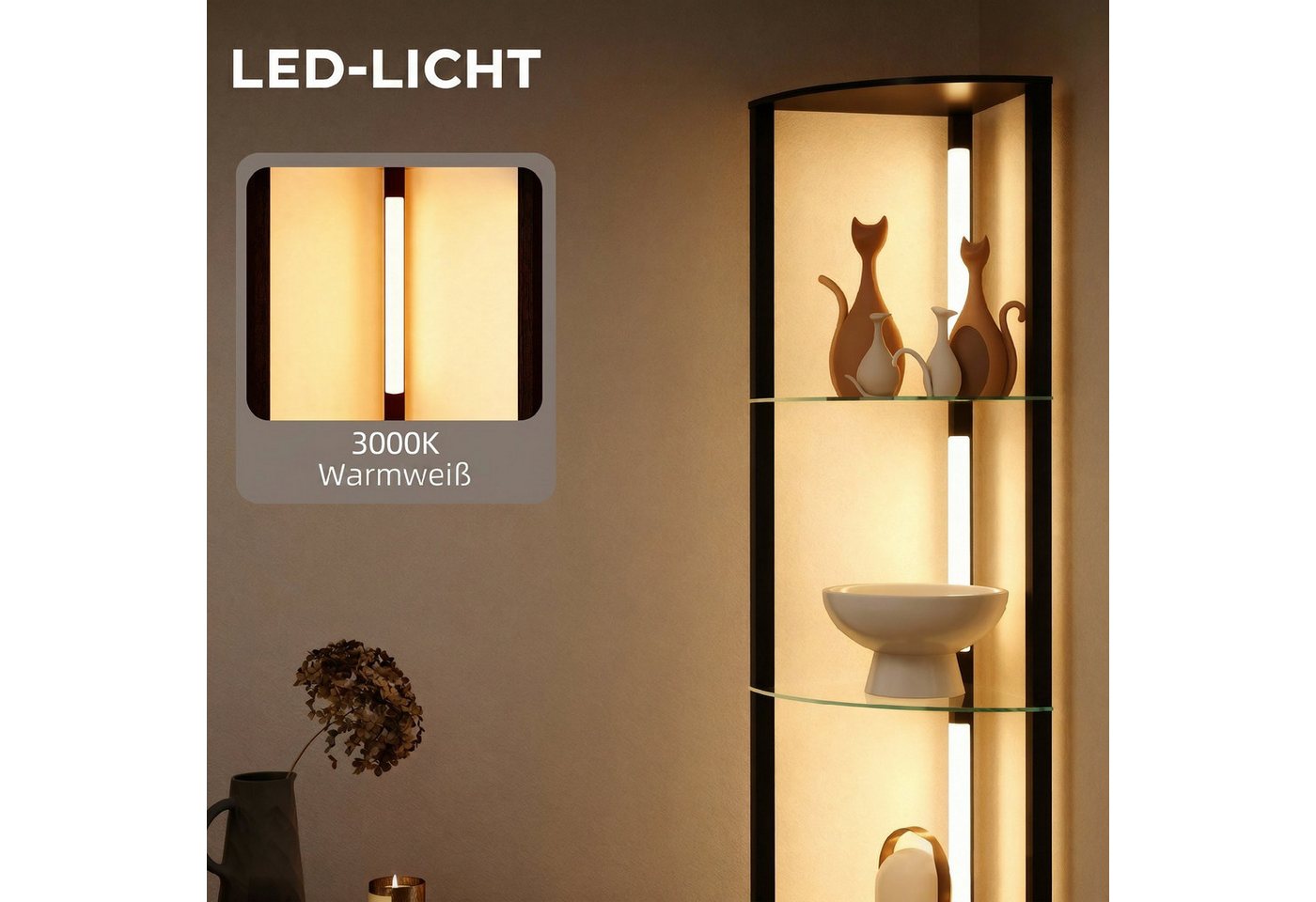 HOMCOM Stehlampe LED Standleuchte mit Glasregal, 3 Helligkeitsstufen Fußschalter, dimmbar, mehrere Helligkeitsstufen, Ein-,Ausschalter, LED fest integriert, War – Bild 5 von 5