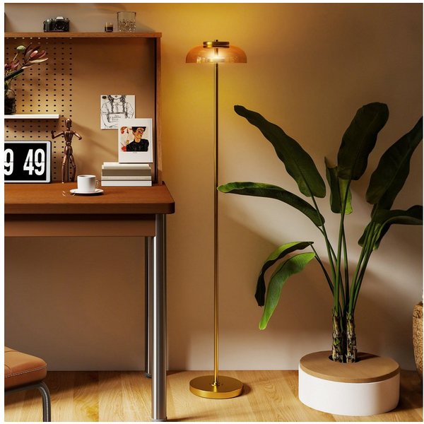 HOMCOM Stehlampe LED Stehleuchte, Standleuchte mit warmem Licht, Fußschalter, Ein-,Ausschalter, LED fest integriert, Warmweiß, für Wohnzimmer Schlafzimmer, exkl