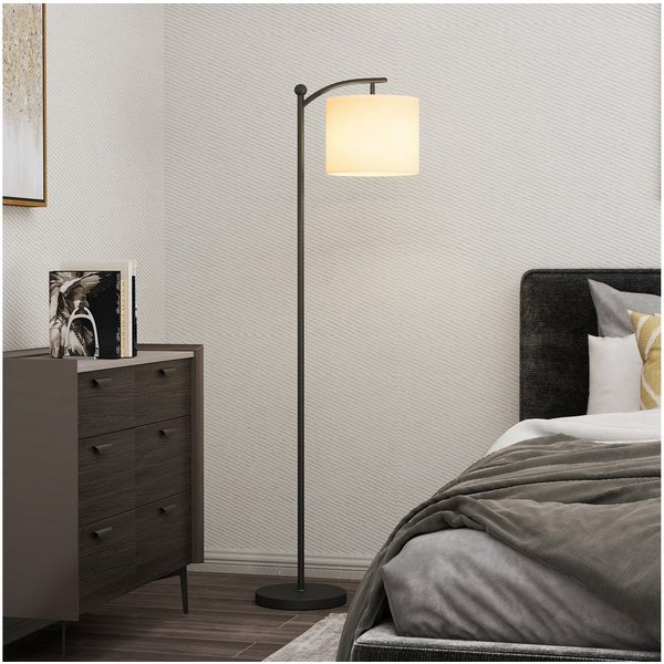 HOMCOM Stehlampe LED Stehleuchte dimmbar, Stoffschirm, Standleuchte, Fußschalter, Infrarotlampe, Lese-Stehlampe mit Timer, Schwarz+Cremeweiß