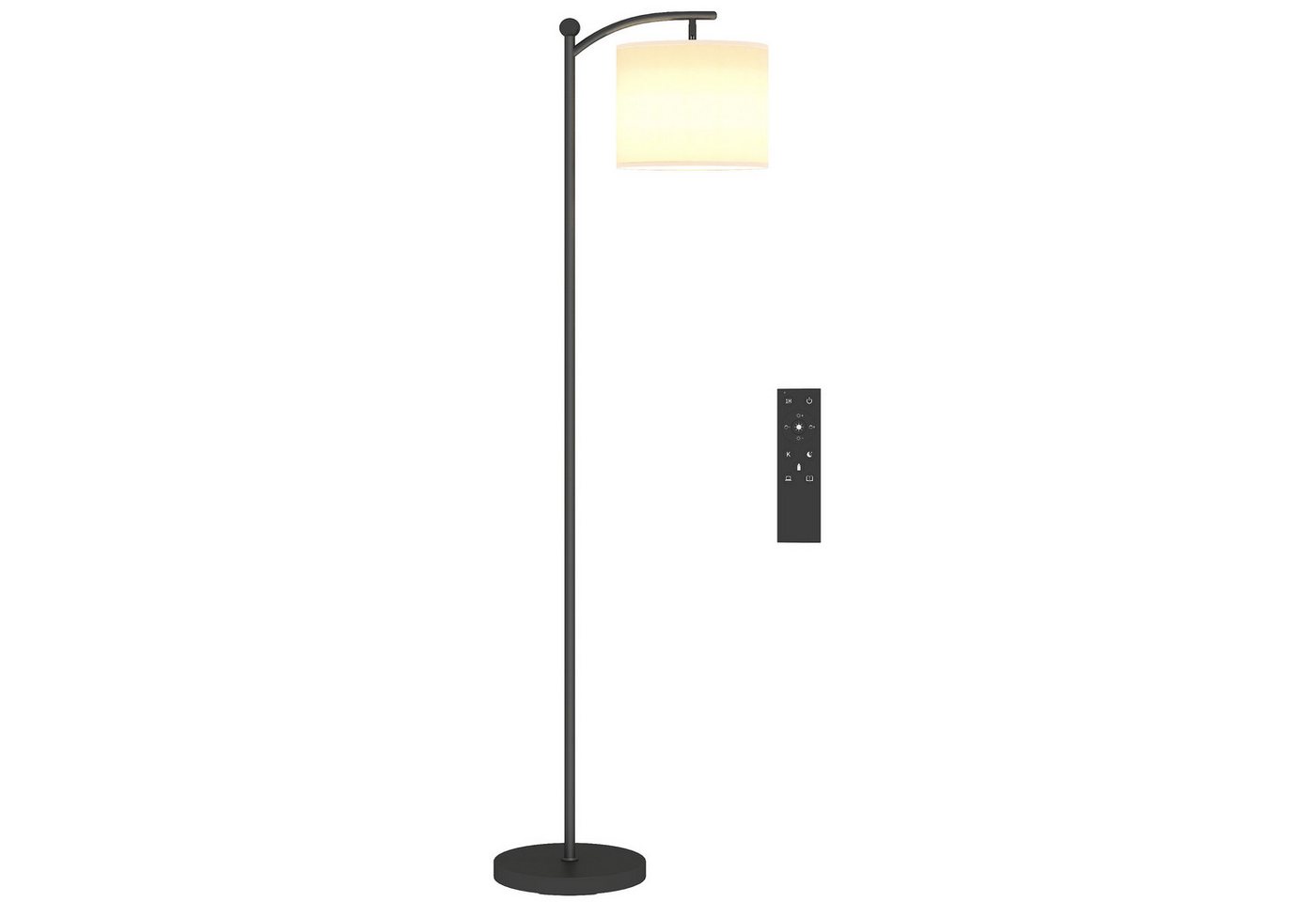 HOMCOM Stehlampe LED Stehleuchte dimmbar, Stoffschirm, Standleuchte, Fußschalter, Infrarotlampe, Lese-Stehlampe mit Timer, Schwarz+Cremeweiß – Bild 2 von 5
