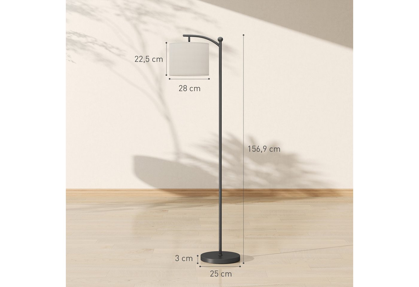 HOMCOM Stehlampe LED Stehleuchte dimmbar, Stoffschirm, Standleuchte, Fußschalter, Infrarotlampe, Lese-Stehlampe mit Timer, Schwarz+Cremeweiß – Bild 3 von 5