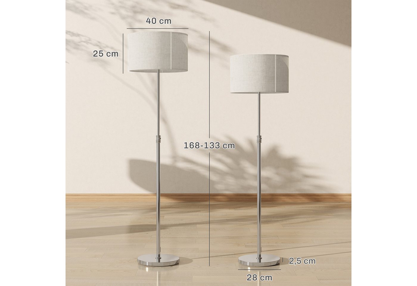 HOMCOM Stehlampe Leinenschirm, Timer, Fernbedienung, Dimmfunktion, LED wechselbar, Neutralweiß, für Wohnzimmer Schlafzimmer, Beige – Bild 3 von 5
