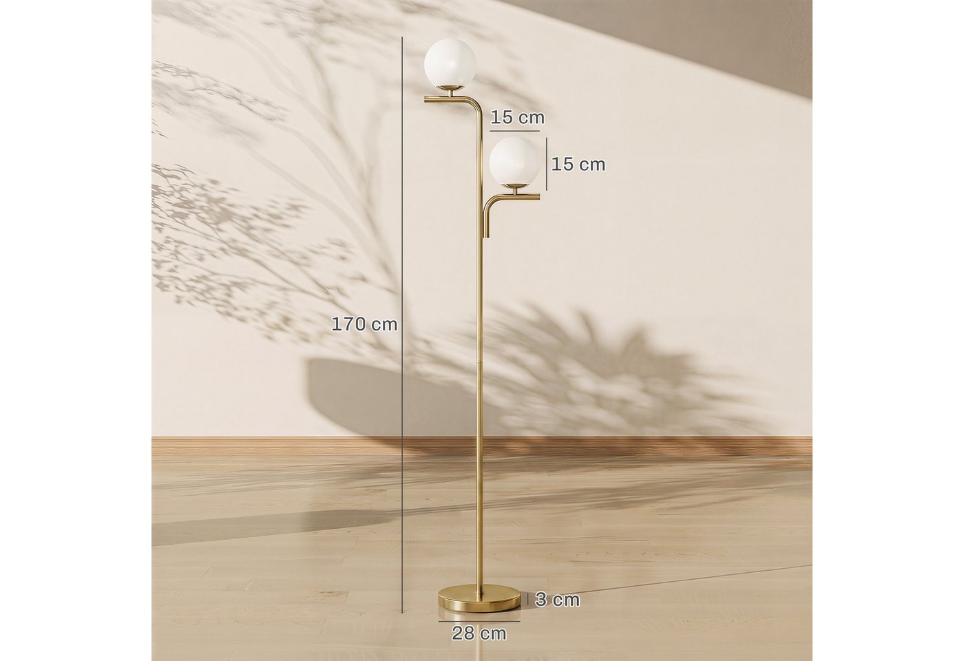 HOMCOM Stehlampe mit 3 Farbtemperaturen, Dimmfunktion, Farbwechsel, Ein-,Ausschalter, LED wechselbar, warmweiß, kaltweiß, neutralweiß, 3 Farbtemperaturen, Fußsc – Bild 3 von 5
