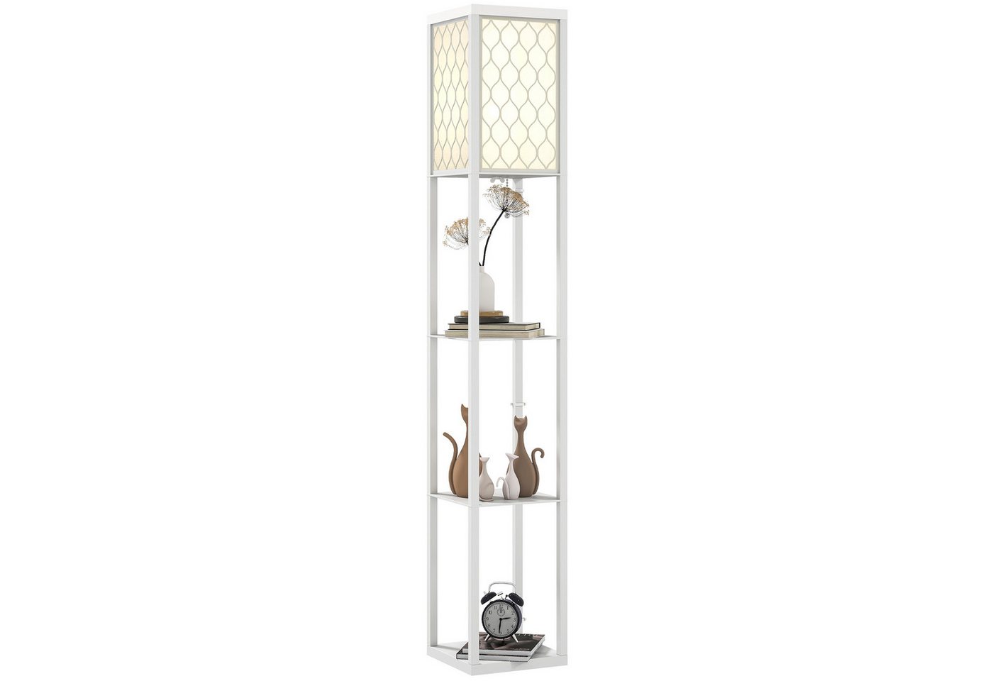 HOMCOM Stehlampe mit Regal, Ein-,Ausschalter, ohne Leuchtmittel, Warmweiß, 3 Fächer Stauraum, Weiß – Bild 2 von 5