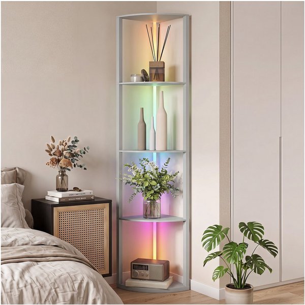 HOMCOM Stehlampe mit Regal, RGB Farbwechsel, Fernbedienung, RGB-Beleuchtung, Fernbedienung, LED, RGB, für Wohnzimmer Schlafzimmer