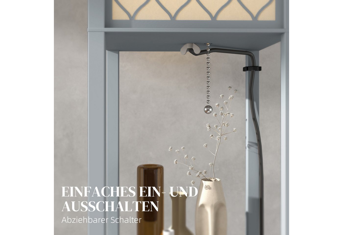 HOMCOM Stehlampe mit Regal, Ein-,Ausschalter, ohne Leuchtmittel, Warmweiß, 3 Fächer Stauraum, Hellgrau – Bild 5 von 5