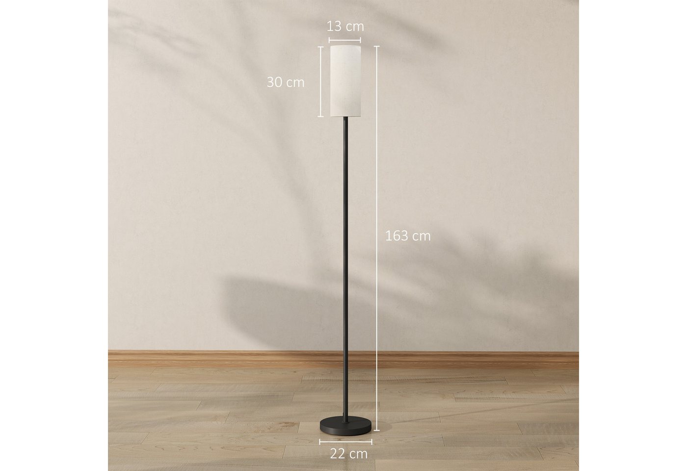 HOMCOM Stehlampe moderne Lampe mit Leinenschirm, Fußschalter, ohne Leuchtmittel, für Schlafzimmer, Wohnzimmer, 22 x 22 x 163 cm – Bild 3 von 5