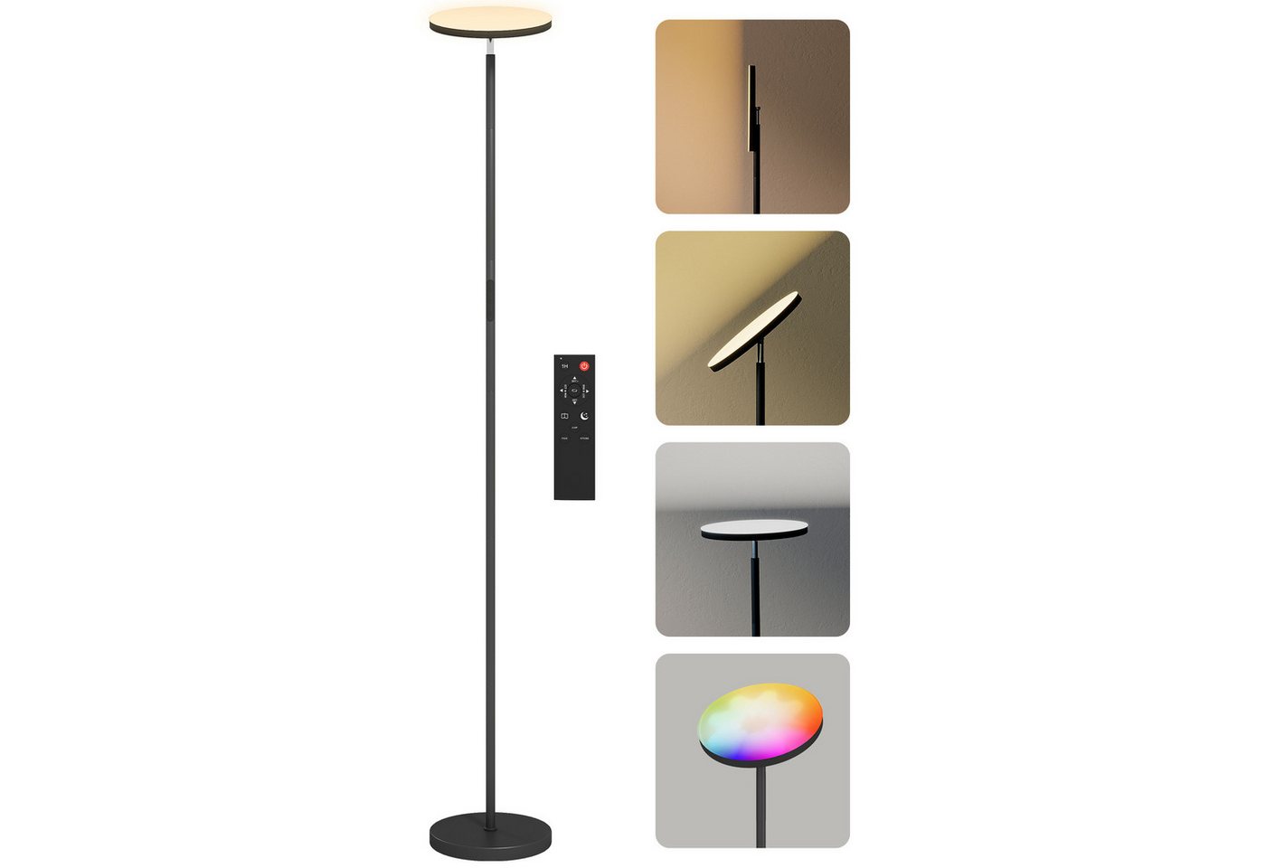 HOMCOM Stehlampe RGB dimmbare Uplighter Lampe, Dimmfunktion, LED fest integriert, Farbwechsler, Warmweiß, Kaltweiß, Neutralweiß, Deckenfluter, dimmbar, RGB – Bild 2 von 5