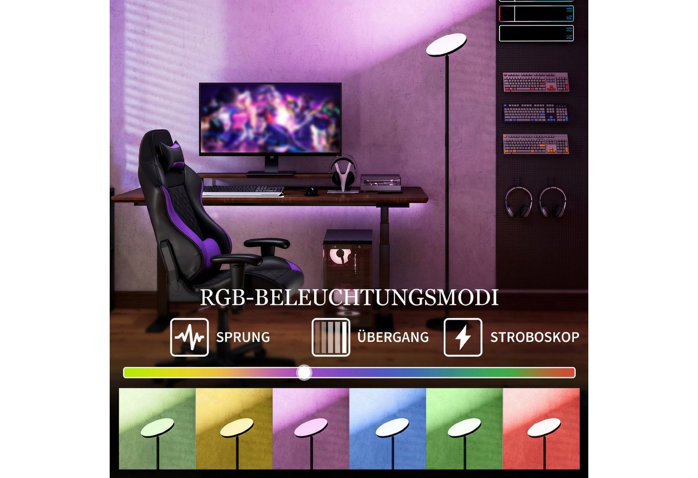 HOMCOM Stehlampe RGB dimmbare Uplighter Lampe, Dimmfunktion, LED fest integriert, Farbwechsler, Warmweiß, Kaltweiß, Neutralweiß, Deckenfluter, dimmbar, RGB – Bild 5 von 5