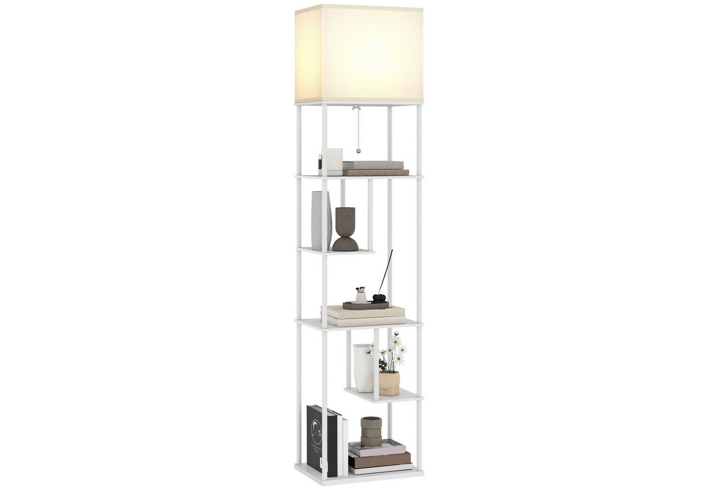 HOMCOM Stehlampe Stehleuchte mit E27-Birne, Dimmfunktion, Farbtemperaturwechsel, Timer, LED wechselbar, Warmweiß, Kaltweiß, Stehlampe mit 5 Regalen, Fernbedienu – Bild 2 von 5