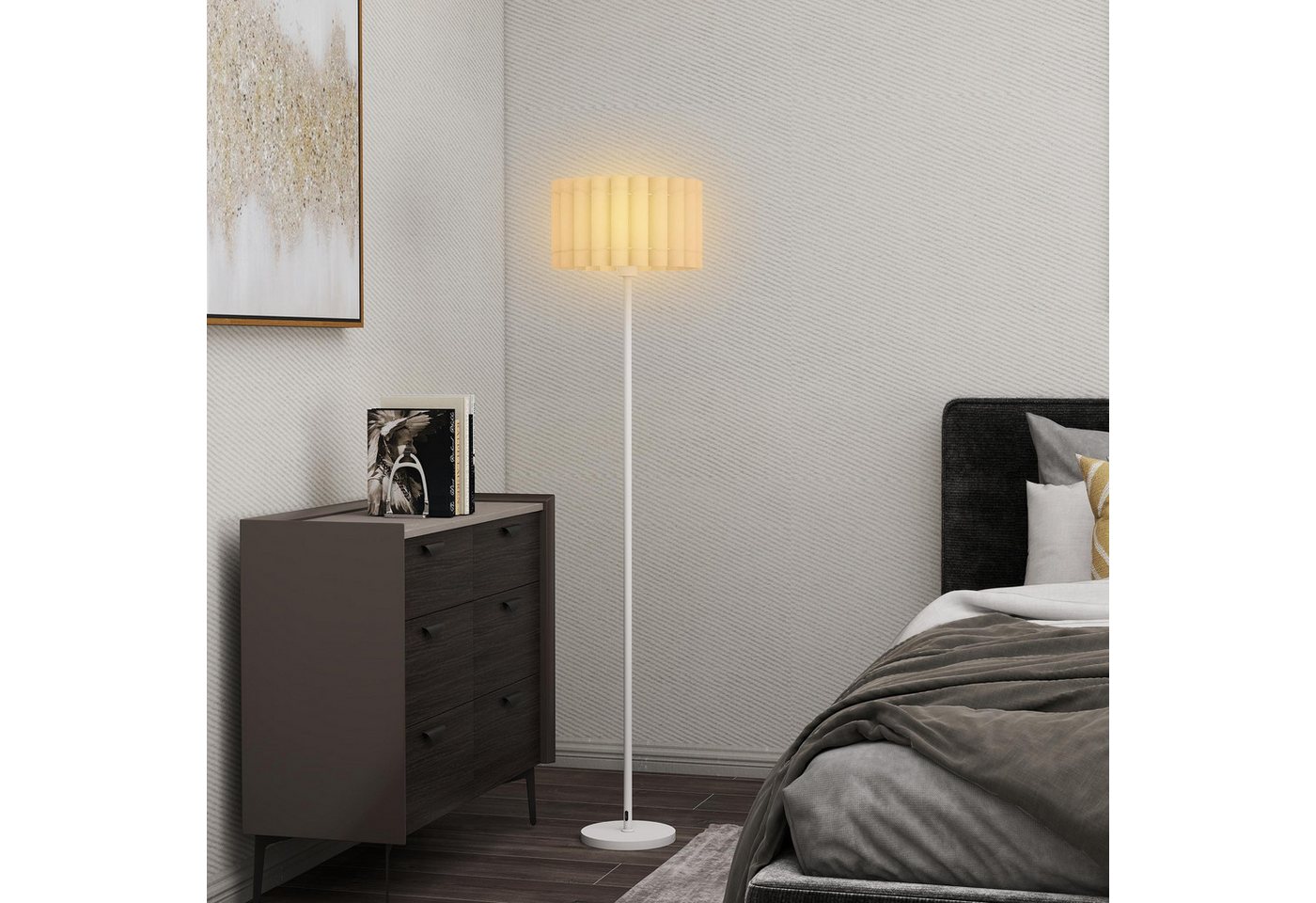 HOMCOM Stehlampe Stehleuchte mit E27 Fassung, mit Wellenschirm, Ohne Leuchtmittel, für Wohnzimmer, Schlafzimmer, exkl. Leuchtmittel, Weiß – Bild 2 von 5