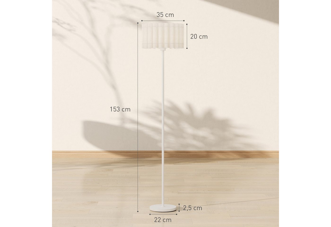 HOMCOM Stehlampe Stehleuchte mit E27 Fassung, mit Wellenschirm, Ohne Leuchtmittel, für Wohnzimmer, Schlafzimmer, exkl. Leuchtmittel, Weiß – Bild 3 von 5