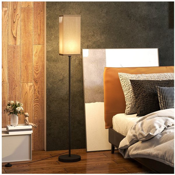 HOMCOM Stehlampe Stehleuchte mit Leinenoptik moderne Standlampe mit Fußschalter, ohne Leuchtmittel, für Wohnzimmer, Schlafzimmer, exkl.Glühbirne, Schwarz