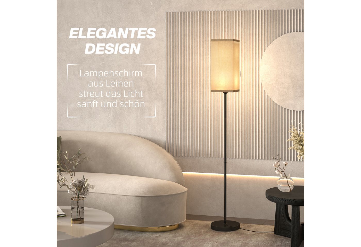 HOMCOM Stehlampe Stehleuchte mit Leinenoptik moderne Standlampe mit Fußschalter, ohne Leuchtmittel, für Wohnzimmer, Schlafzimmer, exkl.Glühbirne, Schwarz – Bild 4 von 5