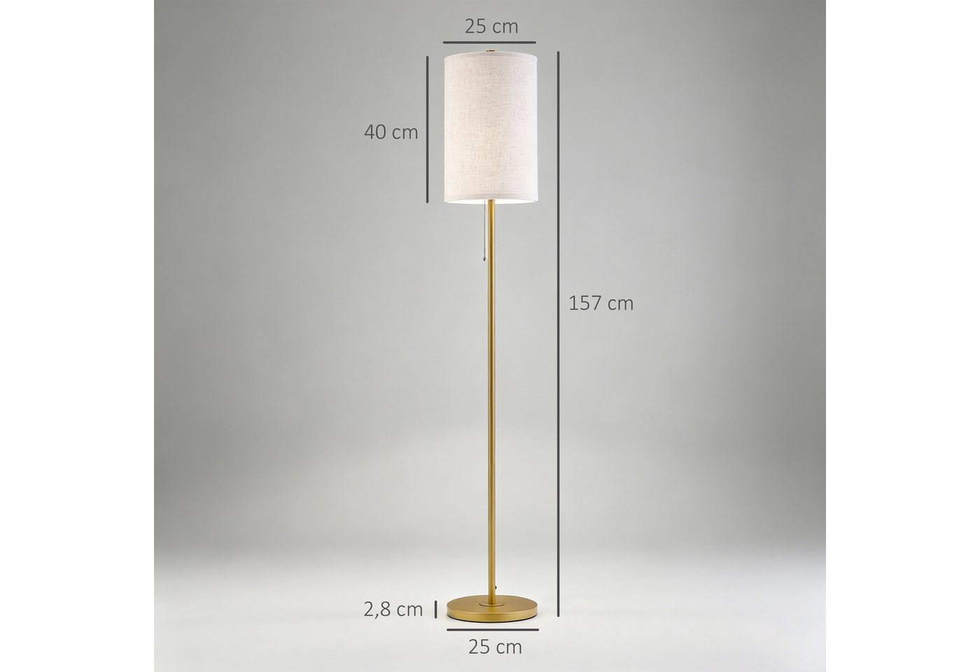 HOMCOM Stehlampe Wohnzimmer Stehleuchte mit Leinen Lampenschirm, exkl. Glühbirne, Ein-,Ausschalter, ohne Leuchtmittel, mit Stahlständer, E27 Fassung Standlampe  – Bild 3 von 5