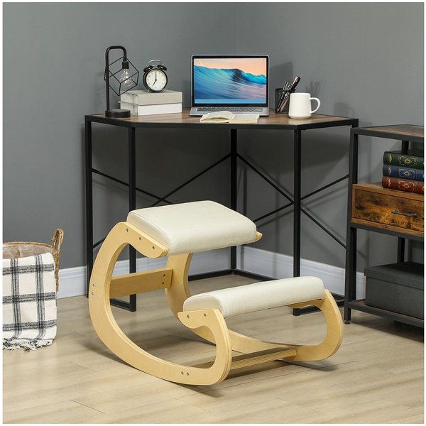 HOMCOM Stuhl Kniestuhl Ergonomisch, Kniestuhl aus Holz, Gesundheitsstuhl (Schreibtischstuhl, 1 St), für Homeoffice, zur Verbesserung der Körperhaltung, Cremewei