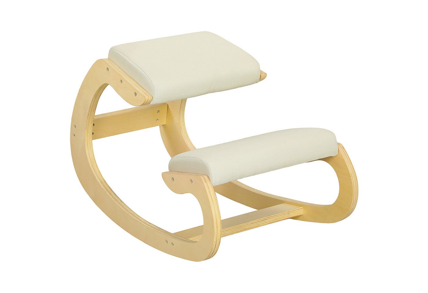 HOMCOM Stuhl Kniestuhl Ergonomisch, Kniestuhl aus Holz, Gesundheitsstuhl (Schreibtischstuhl, 1 St), für Homeoffice, zur Verbesserung der Körperhaltung, Cremewei – Bild 2 von 5