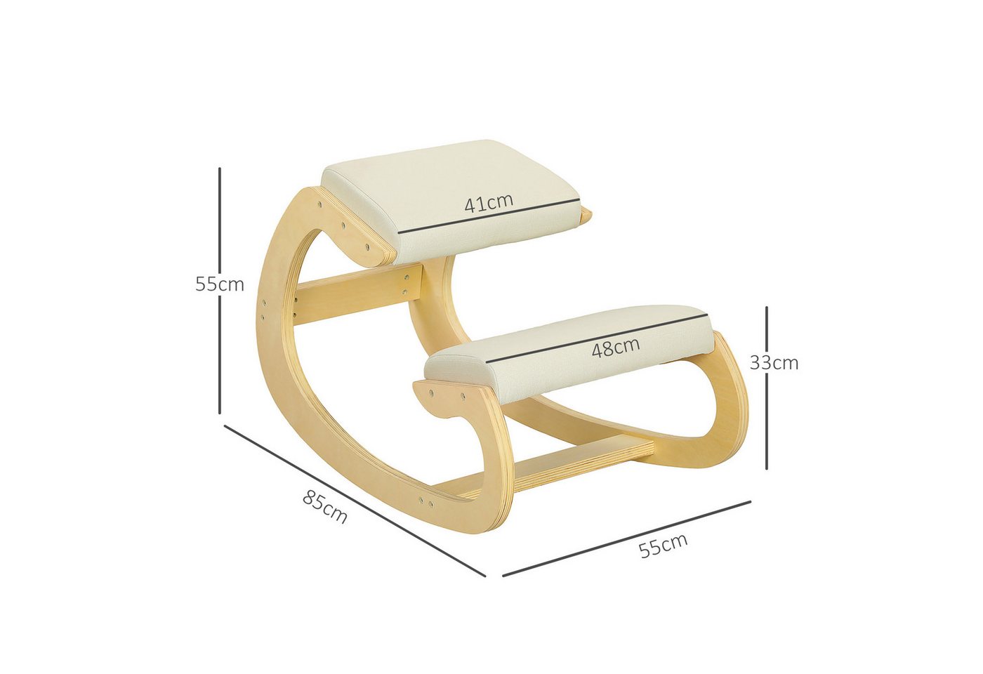 HOMCOM Stuhl Kniestuhl Ergonomisch, Kniestuhl aus Holz, Gesundheitsstuhl (Schreibtischstuhl, 1 St), für Homeoffice, zur Verbesserung der Körperhaltung, Cremewei – Bild 3 von 5