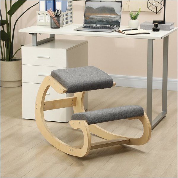 HOMCOM Stuhl Kniestuhl Ergonomisch, Kniestuhl aus Holz, Gesundheitsstuhl (Schreibtischstuhl, 1 St), für Homeoffice, zur Verbesserung der Körperhaltung, Grau