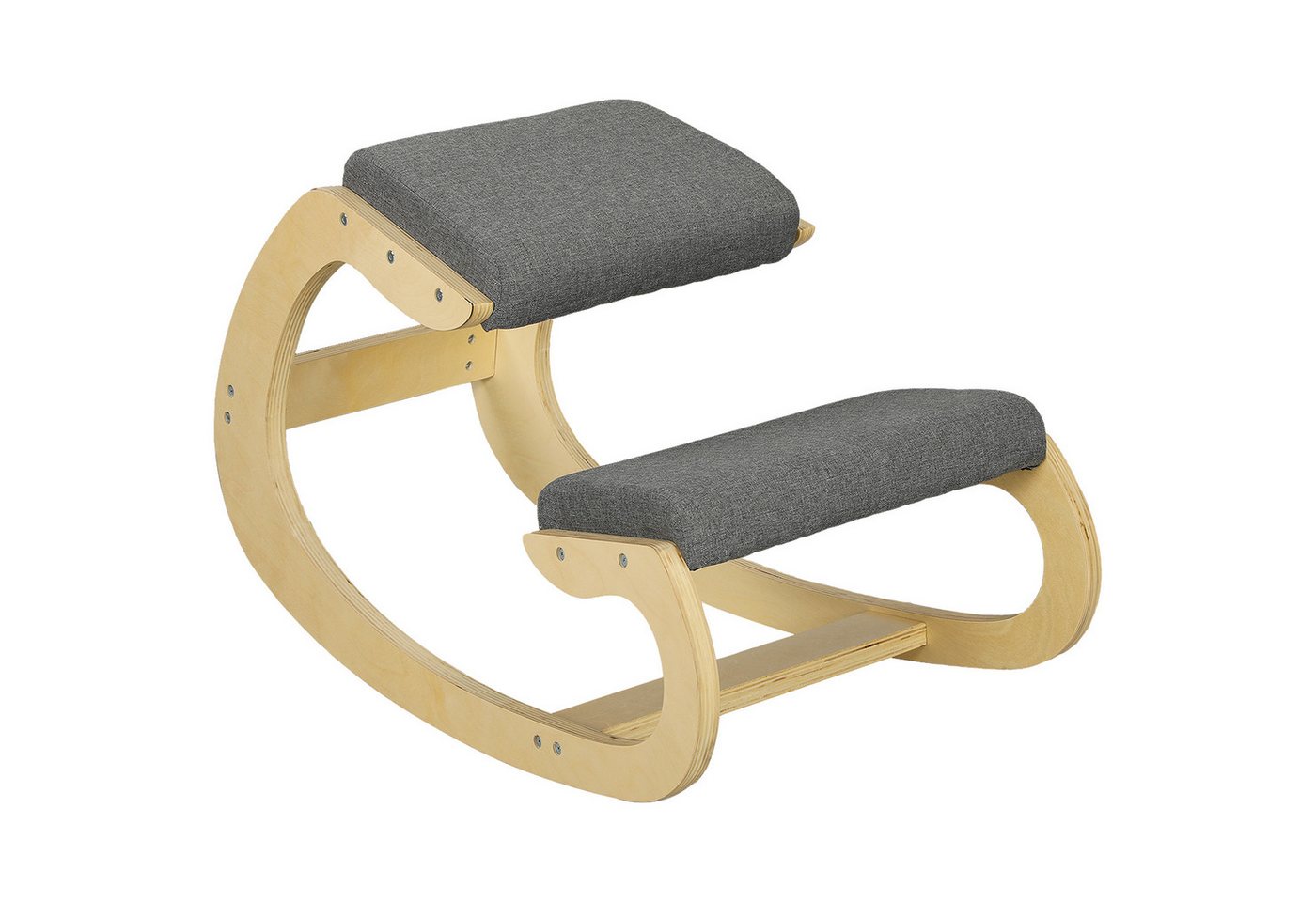 HOMCOM Stuhl Kniestuhl Ergonomisch, Kniestuhl aus Holz, Gesundheitsstuhl (Schreibtischstuhl, 1 St), für Homeoffice, zur Verbesserung der Körperhaltung, Grau – Bild 2 von 5