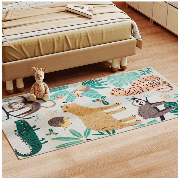 HOMCOM Teppich Wohnzimmerteppich Kurzflor, Fleece-Optik, Flächenteppich, Rechteckig, Höhe: 10 mm, für Wohnzimmer Terrasse Balkon & Küche, 150 x 80 cm, Mehrfarbi