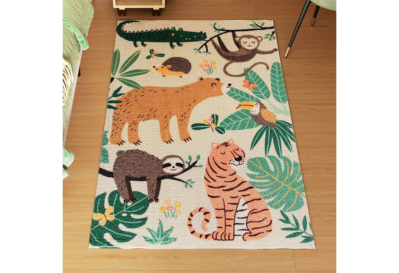 HOMCOM Teppich Wohnzimmerteppich Kurzflor, Fleece-Optik, Flächenteppich, Rechteckig, Höhe: 10 mm, für Wohnzimmer Terrasse Balkon & Küche, 150 x 80 cm, Mehrfarbi – Bild 2 von 5