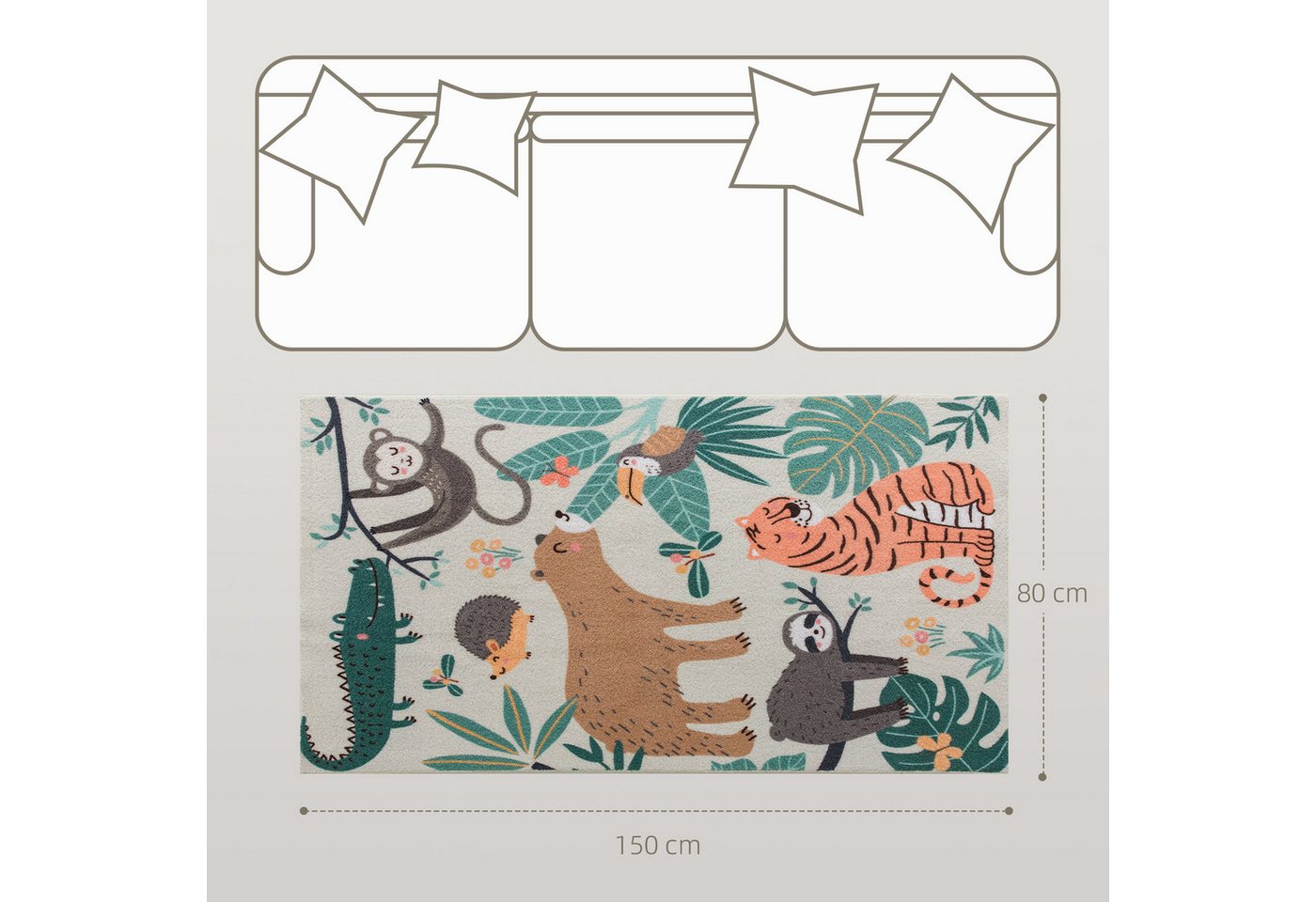 HOMCOM Teppich Wohnzimmerteppich Kurzflor, Fleece-Optik, Flächenteppich, Rechteckig, Höhe: 10 mm, für Wohnzimmer Terrasse Balkon & Küche, 150 x 80 cm, Mehrfarbi – Bild 3 von 5