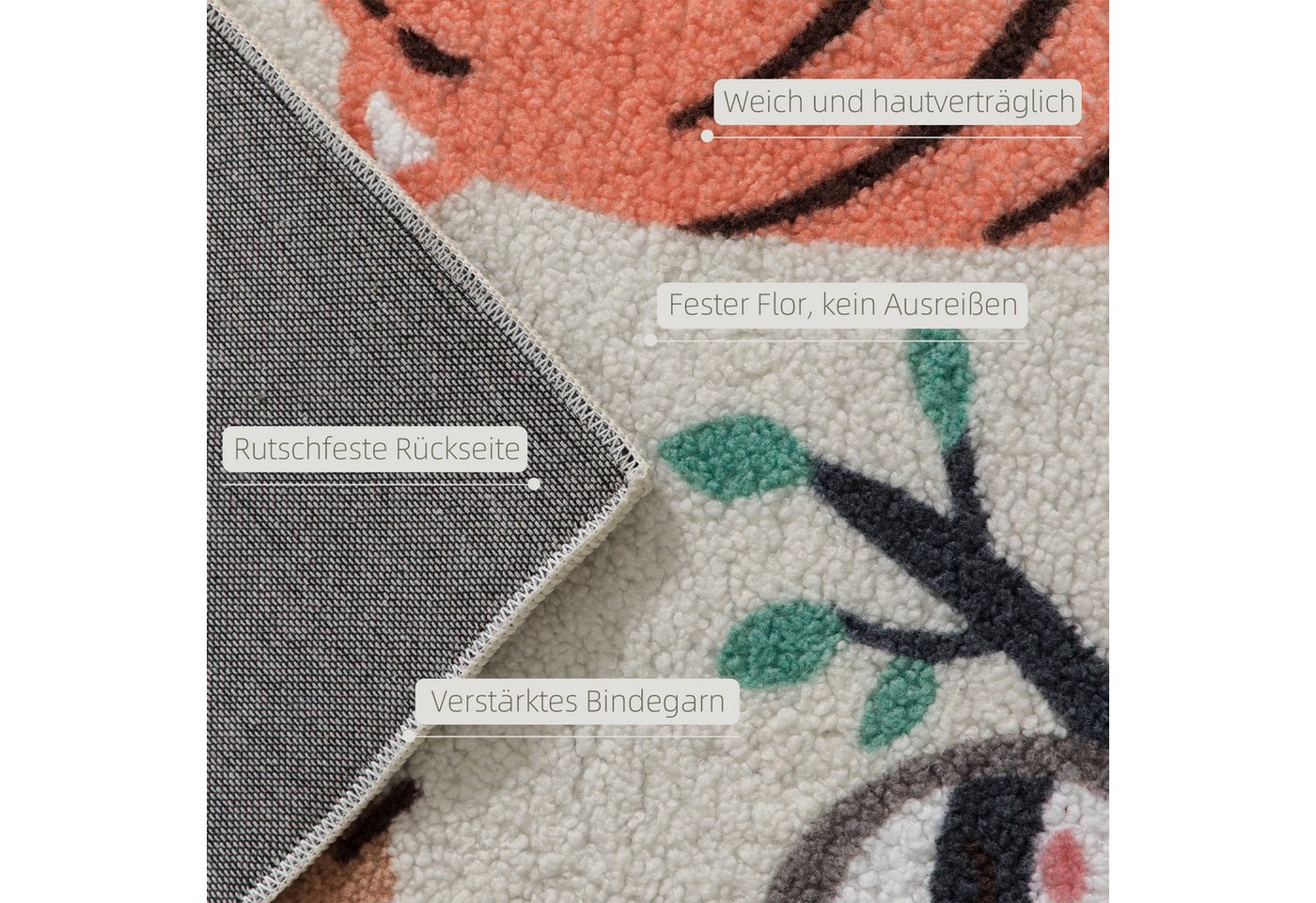 HOMCOM Teppich Wohnzimmerteppich Kurzflor, Fleece-Optik, Flächenteppich, Rechteckig, Höhe: 10 mm, für Wohnzimmer Terrasse Balkon & Küche, 150 x 80 cm, Mehrfarbi – Bild 4 von 5