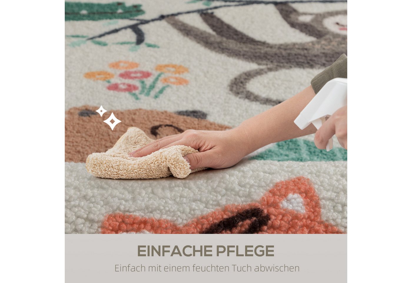 HOMCOM Teppich Wohnzimmerteppich Kurzflor, Fleece-Optik, Flächenteppich, Rechteckig, Höhe: 10 mm, für Wohnzimmer Terrasse Balkon & Küche, 150 x 80 cm, Mehrfarbi – Bild 5 von 5