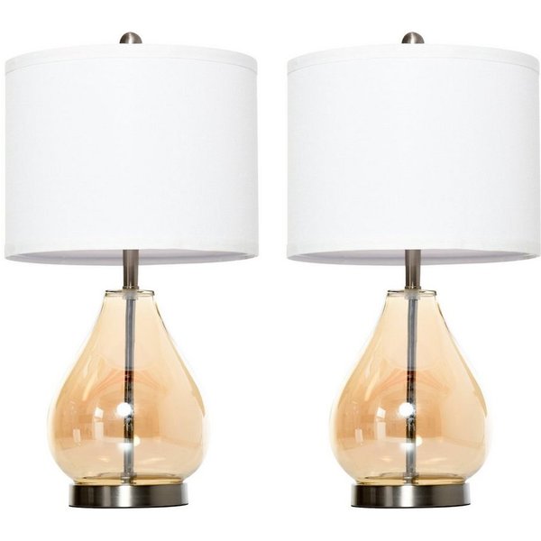 HOMCOM Tischleuchte Nachttischlampe, Ein-,Ausschalter, 1 x E27 (nicht im Lieferumfang enthalten), 2-Set Tischlampen E27 Nachttischlampe Leinen Glas Bernstein