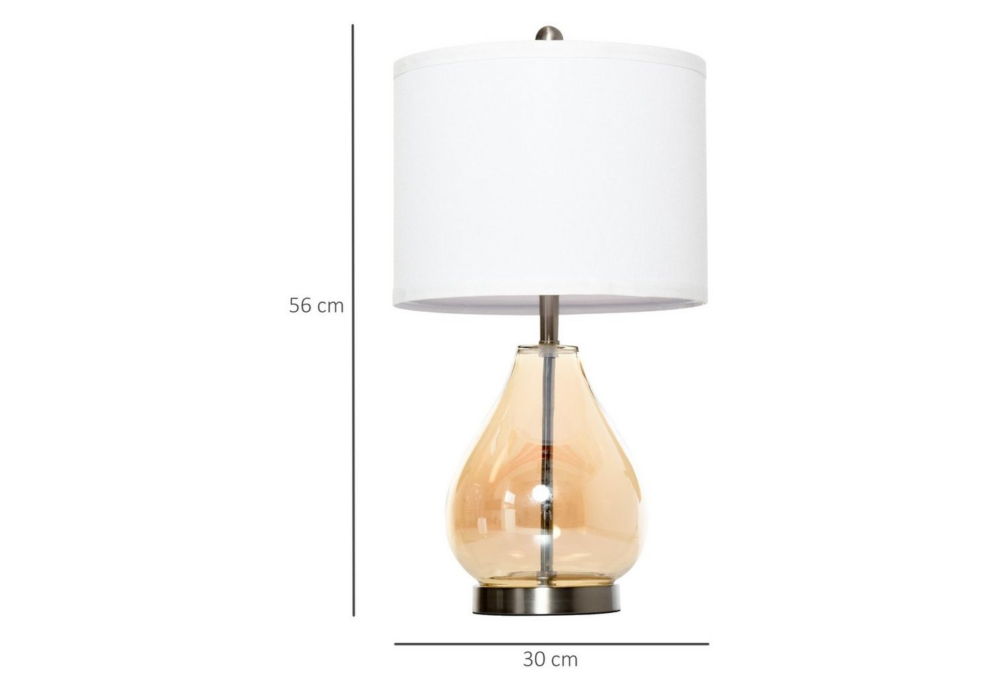 HOMCOM Tischleuchte Nachttischlampe, Ein-,Ausschalter, 1 x E27 (nicht im Lieferumfang enthalten), 2-Set Tischlampen E27 Nachttischlampe Leinen Glas Bernstein – Bild 3 von 5