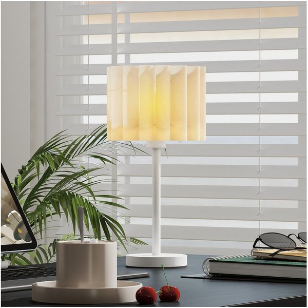 HOMCOM Tischleuchte Tischlampe, mit Wellen-Lampenschirm, E27-Fassung, Nachttischlampe, Dekoration, exkl. Glühbirne, für Wohnzimmer, Spielzimmer, Weiß